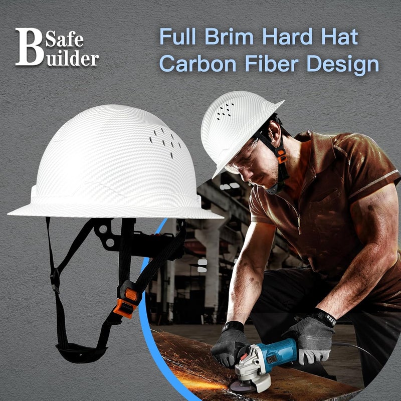 SAFEBUILDER SBD-G1C Construction Full Brim Safety Helmet HDPE Hard Hat Vented Hardhats Sunshade Carbon Fiber Pattern Industrial Work Certified ANSI/ISEA Z89.1 - Image 4